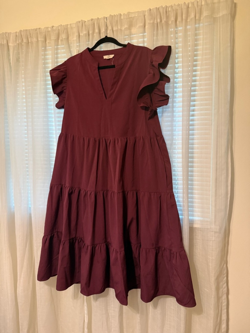 entro Burgundy Ruffle Sleeve Midi Dress